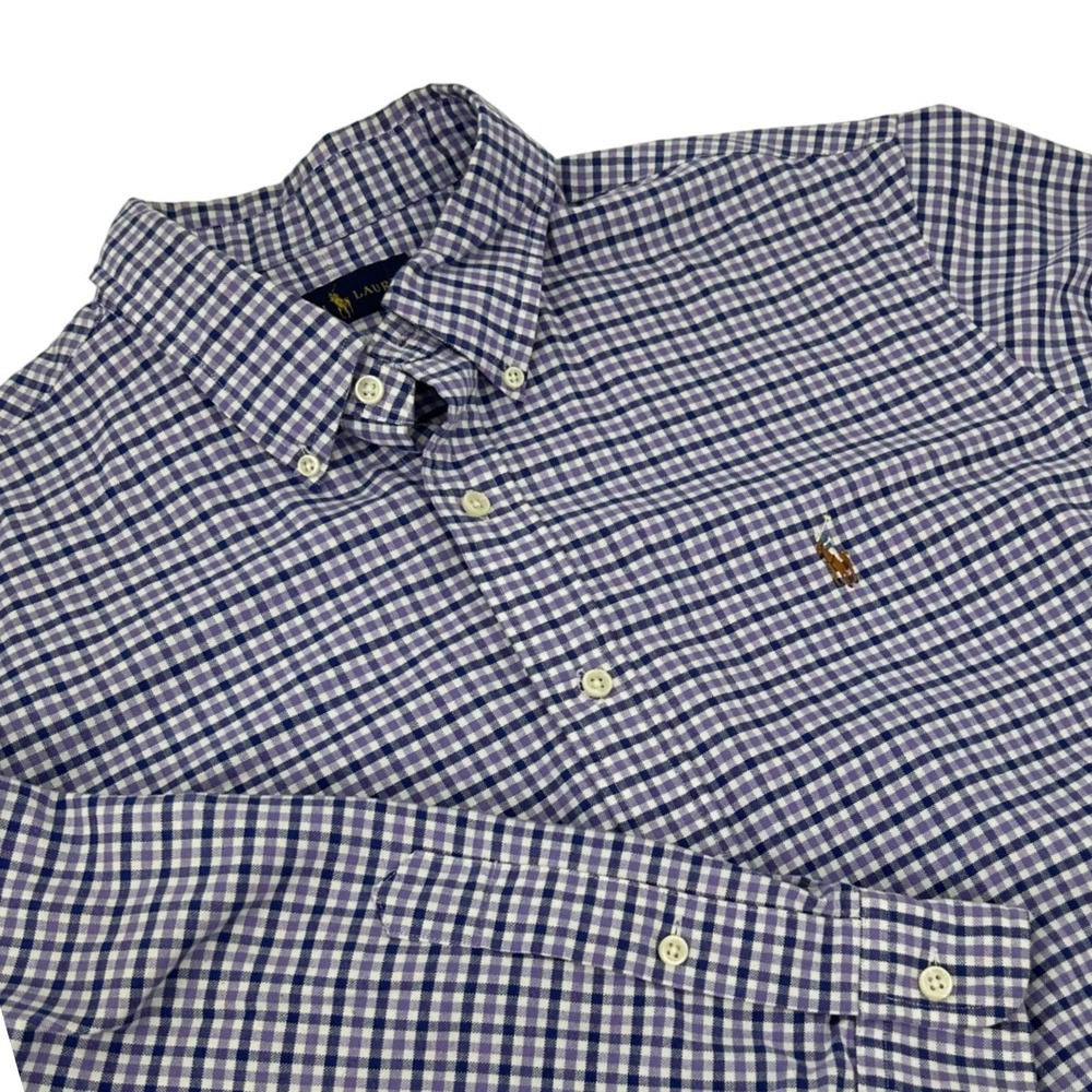 Ralph Lauren Mens XL Gingham Button Down Shirt Purple White Long Sleeve Pony